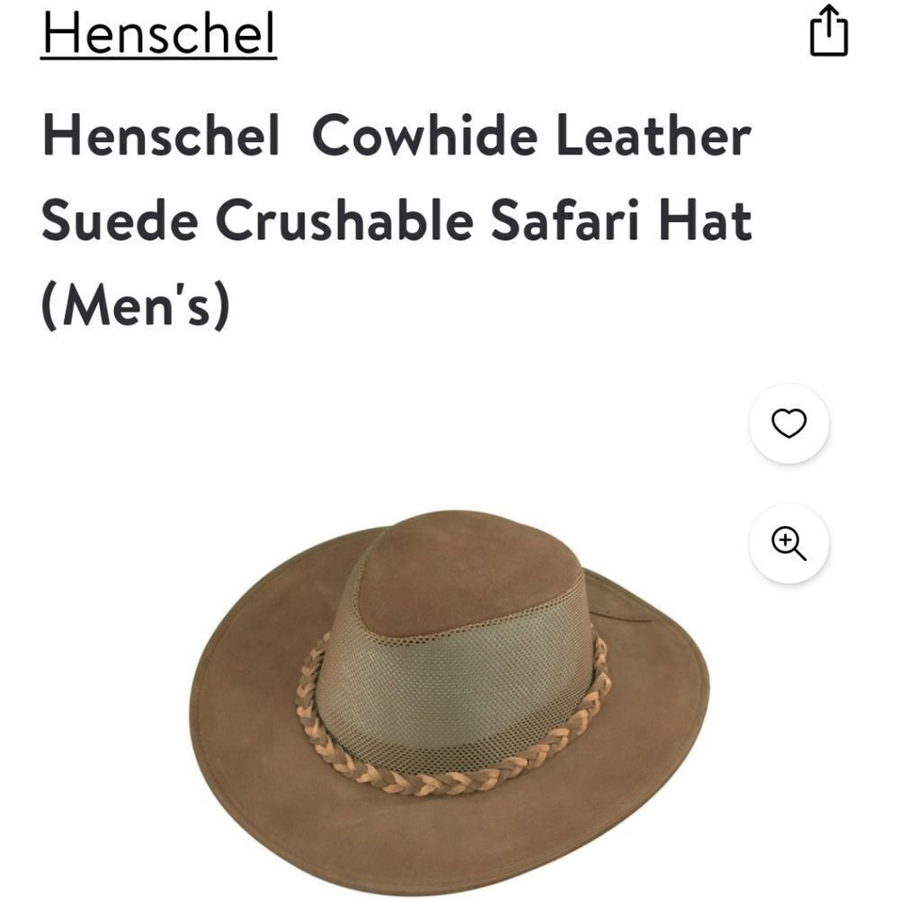Henchel Hat Company Leather Suede Crushable Gorpcore Safari Hat Size Large